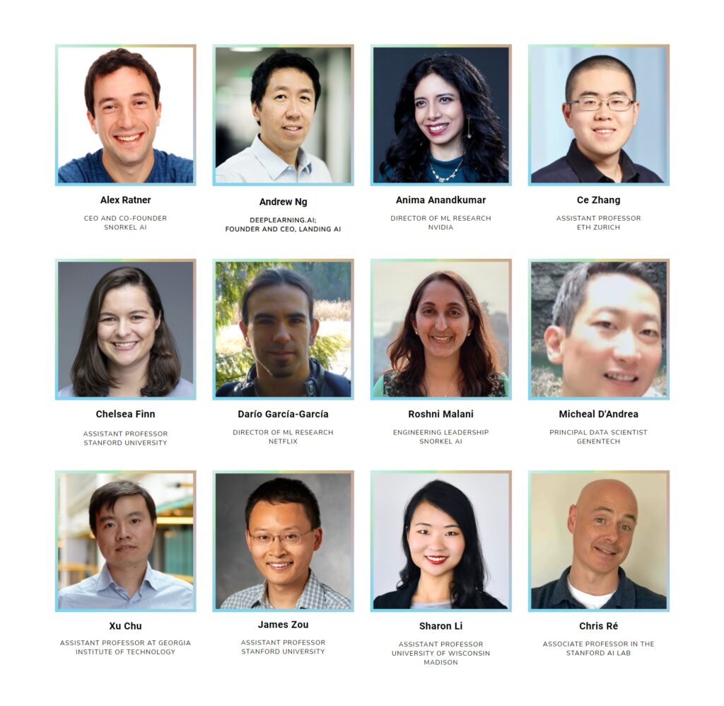 The Future of Data-Centric AI live virtual summit will have Alex Ratner, Andrew Ng, Anima Anandkumar, Ce Zhang, Chelsea Finn, Dario Garcia-Garcia, Roshni Malani, Micheal D'Andrea, Xu Chu, James Zou, Sharon Li, Chris Re and many more!