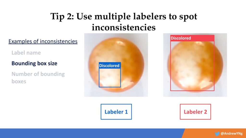 In this example, the inconsistencies can be label names, bounding box sizes, the number of bounding boxes