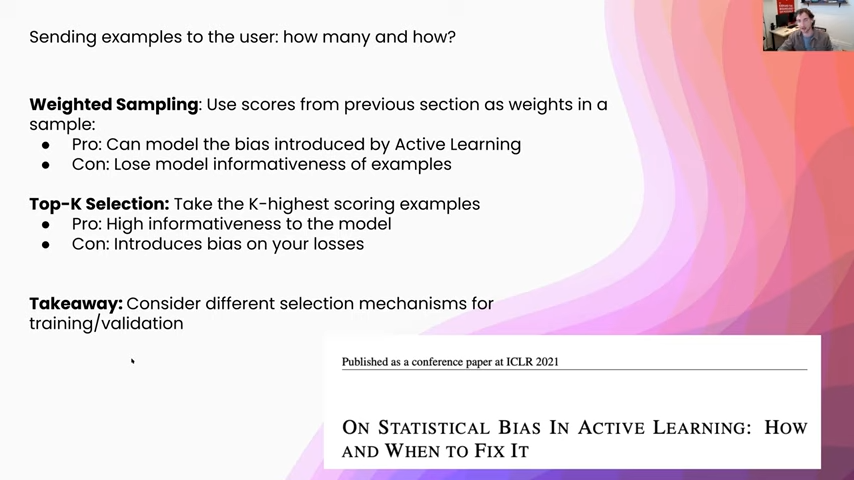 Sending examples to the user: how many and how?