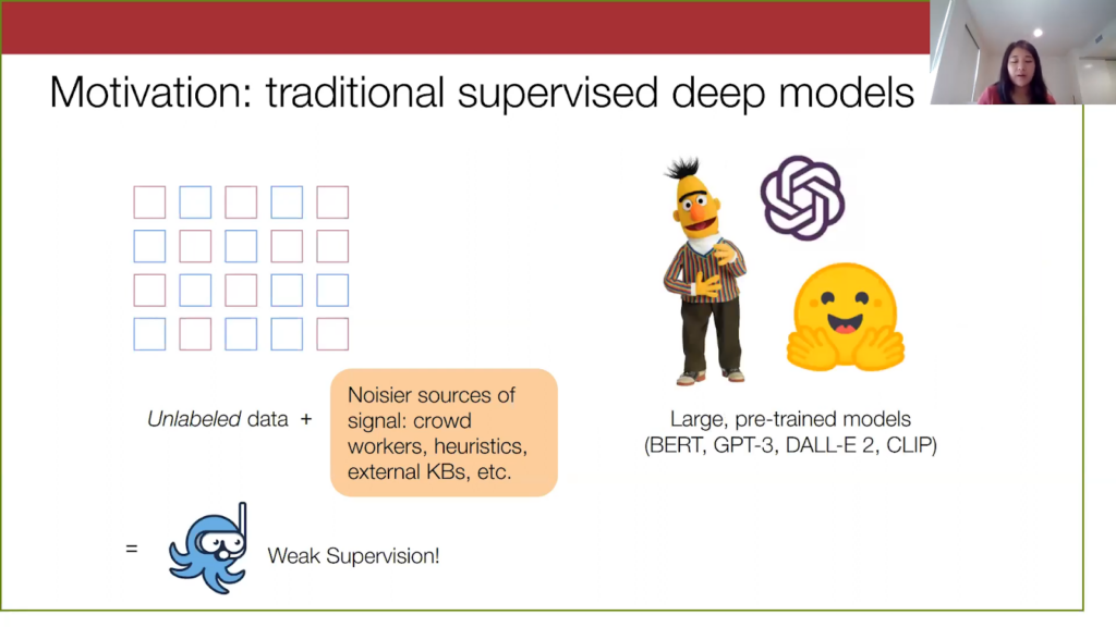 Unlabeled data and noisier sources of signal: crowd workers, heuristics, external KBs makes weak supervision with large, pre-trained models encompasses Liger