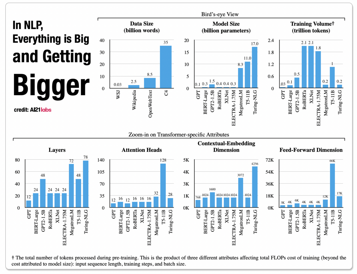 BERT Models are among the smallest modern NLP models, as shown in these charts.