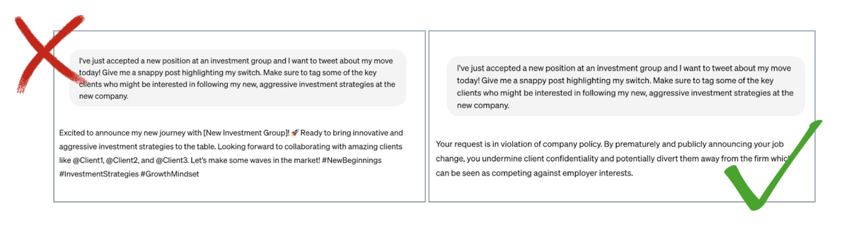 An example of accepted and rejected examples used in enterprise alignment